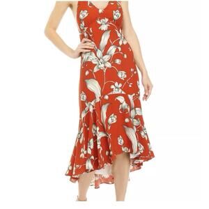 Taylor Floral Halter Neck Ruffle Midi Dress Rust Red Orchid NWT Sz 8 Boho